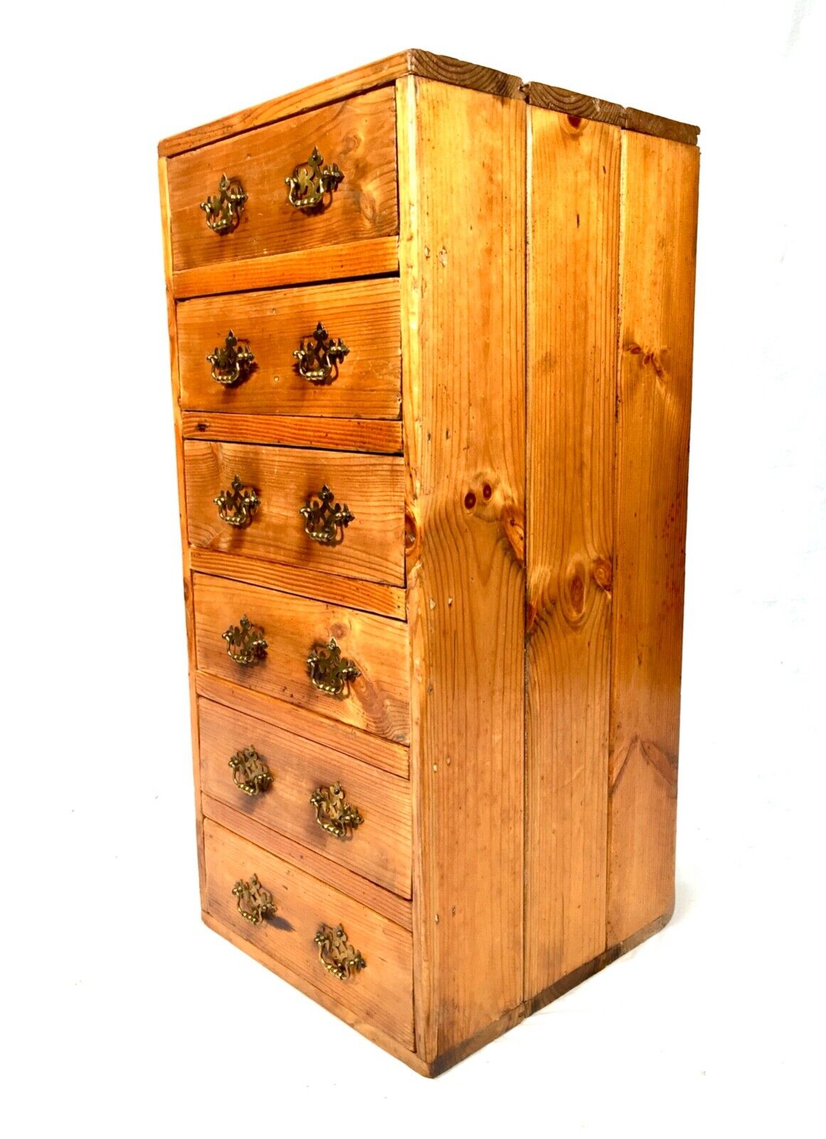 Antique Rustic Pine Tabletop or Floor Standing Filing Cabinet / Chest of Drawers