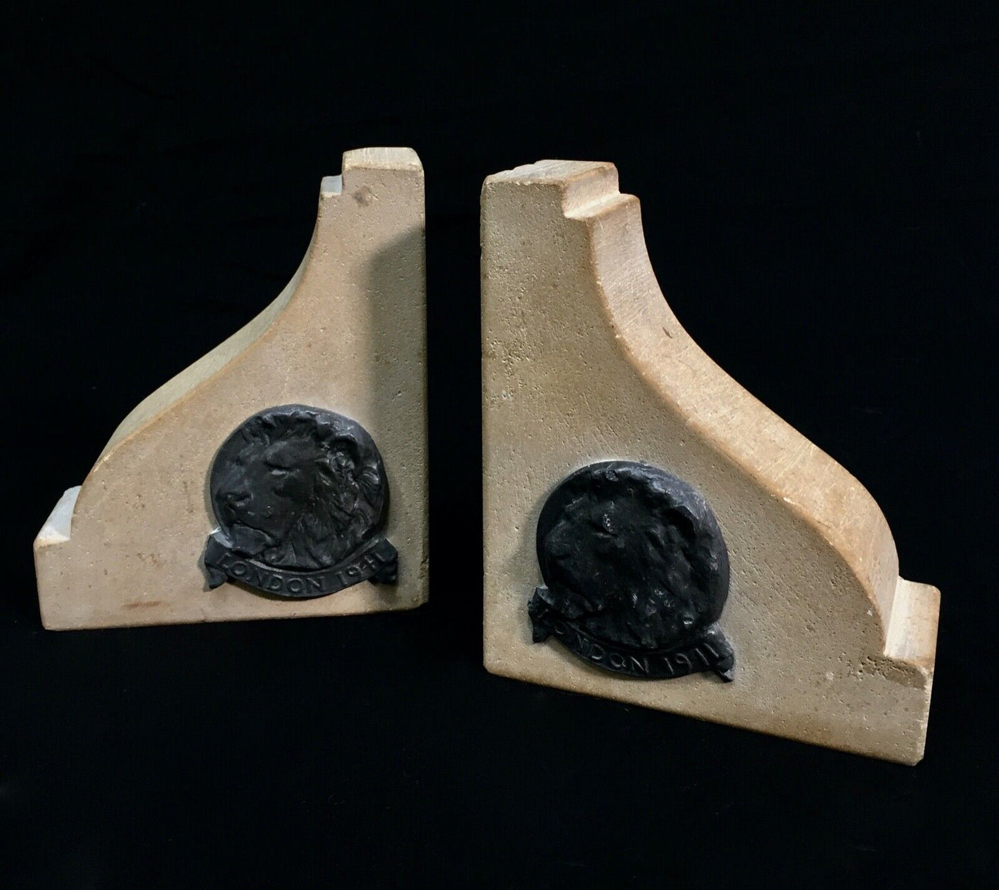 Antique WWII Houses Of Parliament Stone Bookends / Air Raid Damage / WW2 .