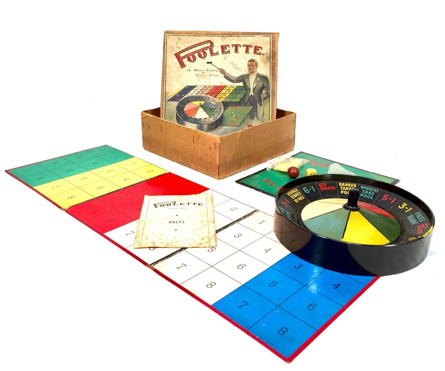 Antique Boxed 1930s Roulette Style Board Game / 'Foolette' / Complete / Vintage