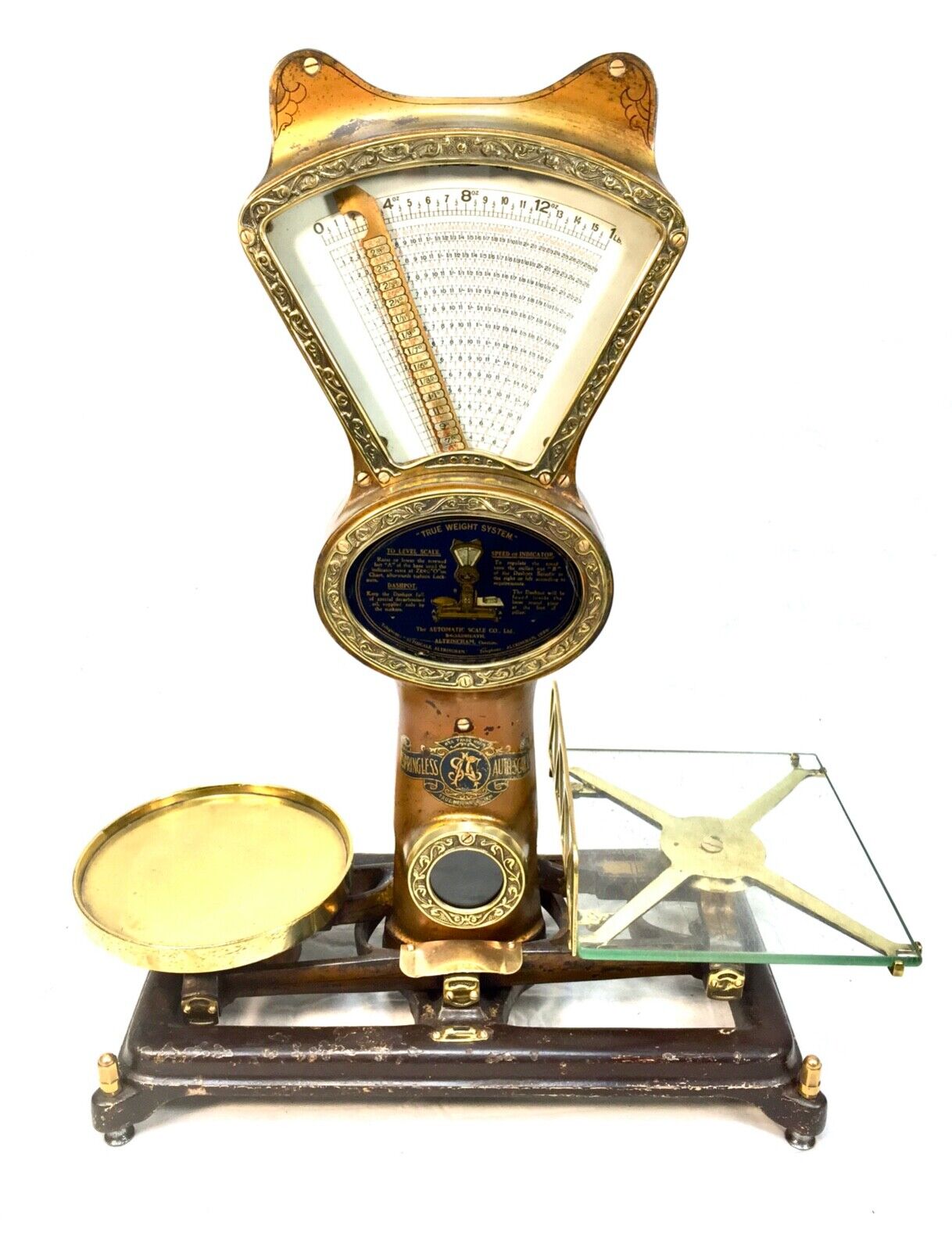 Antique Large Shop Used Scales by The Automatic Scale Company Ltd / Brass c.1900