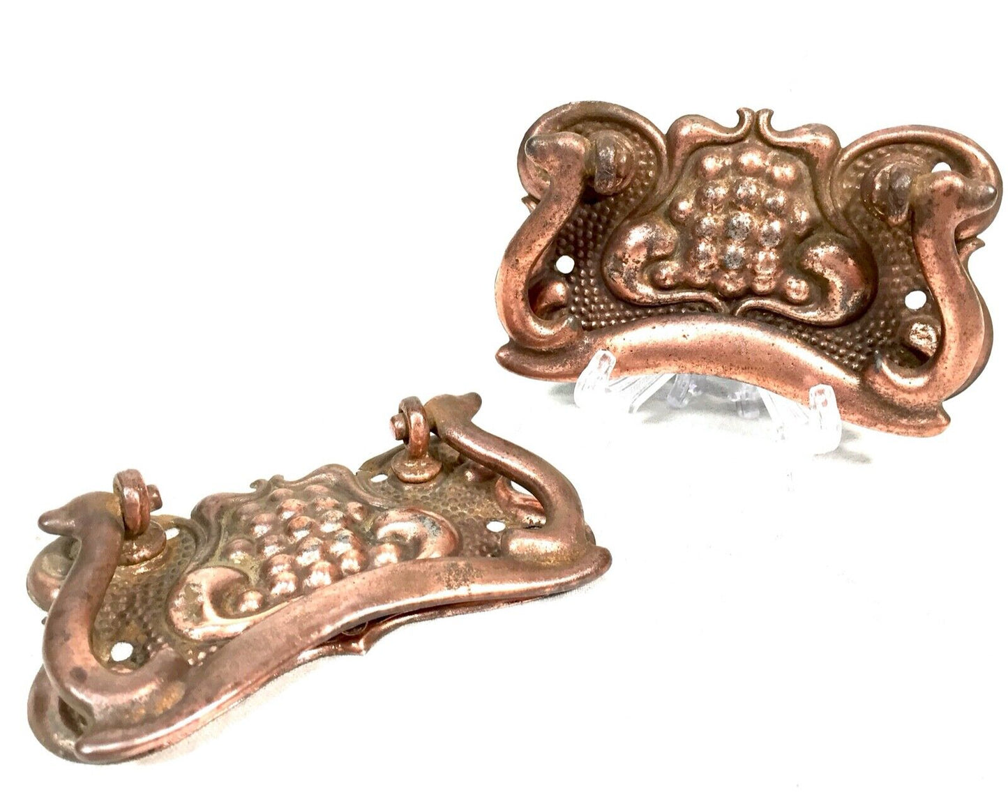 Antique Pair of Copper Ring Pull Handles / Cabinet Repair Parts / Art Nouveau