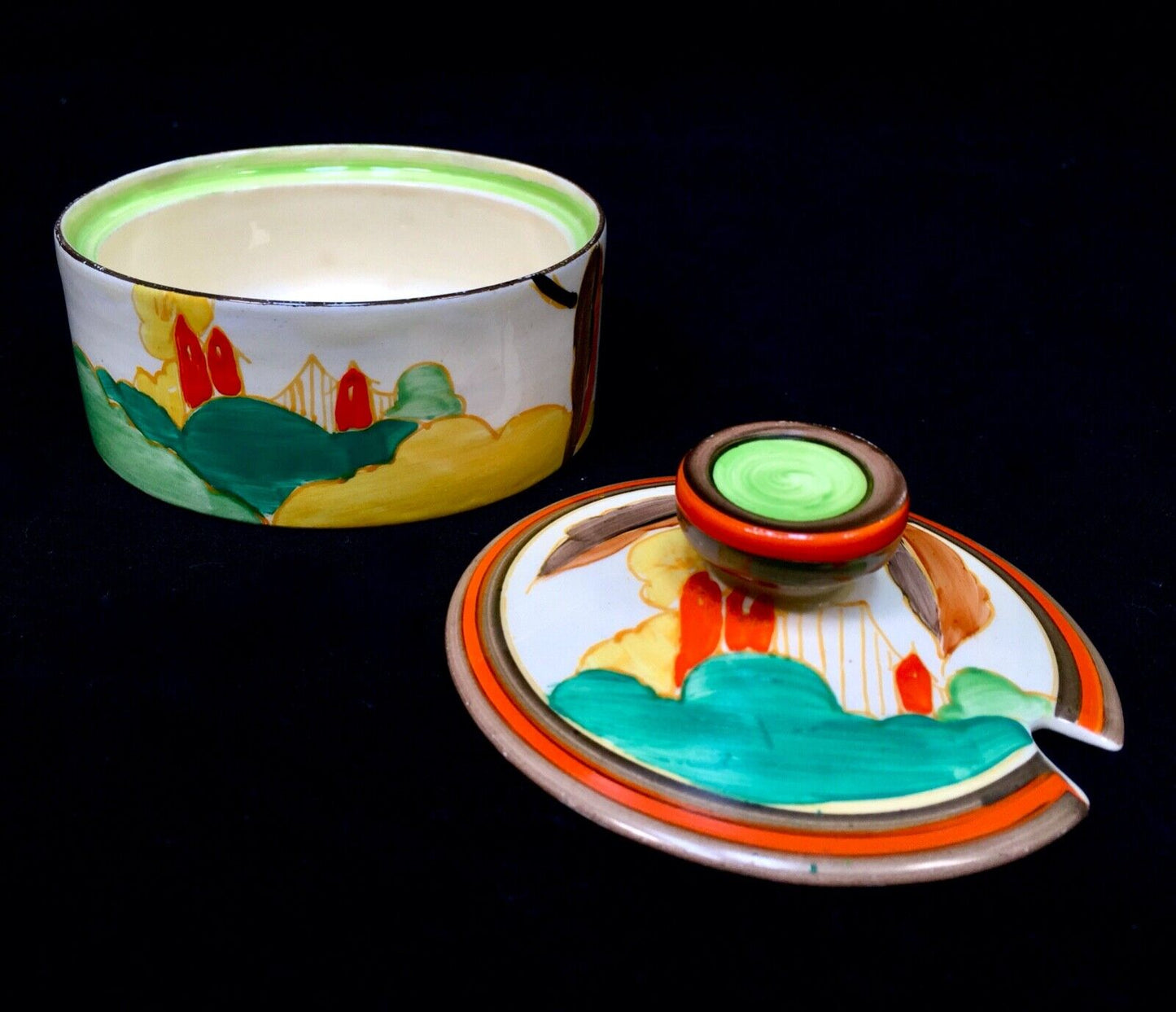 Clarice Cliff Bizarre Green Alton Jam / Preserve Pot / Art Deco Pottery / c.1933