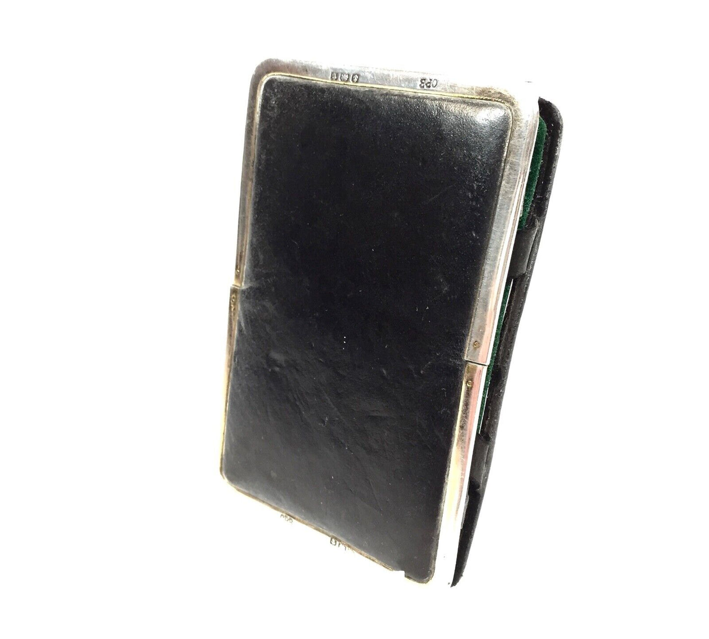 Antique Leather & Silver Wallet / Gentleman's Magic Card Case / Birmingham 1918