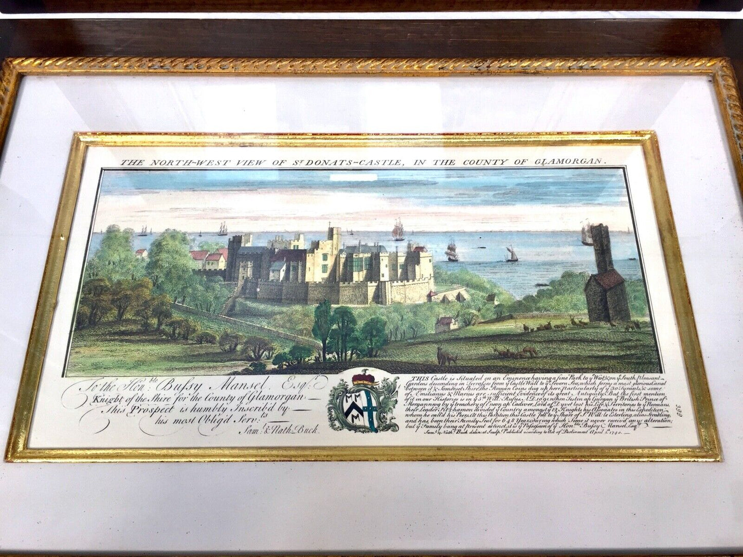 Pair of Framed Welsh Castle Prints - St Donats & Caernarfon, Wales / Antique