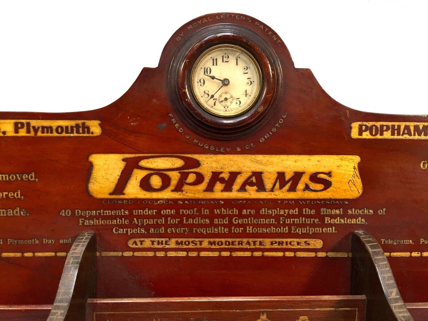Antique Advertising - Pophams Plymouth Shop Display Sign / Stationery Cabinet