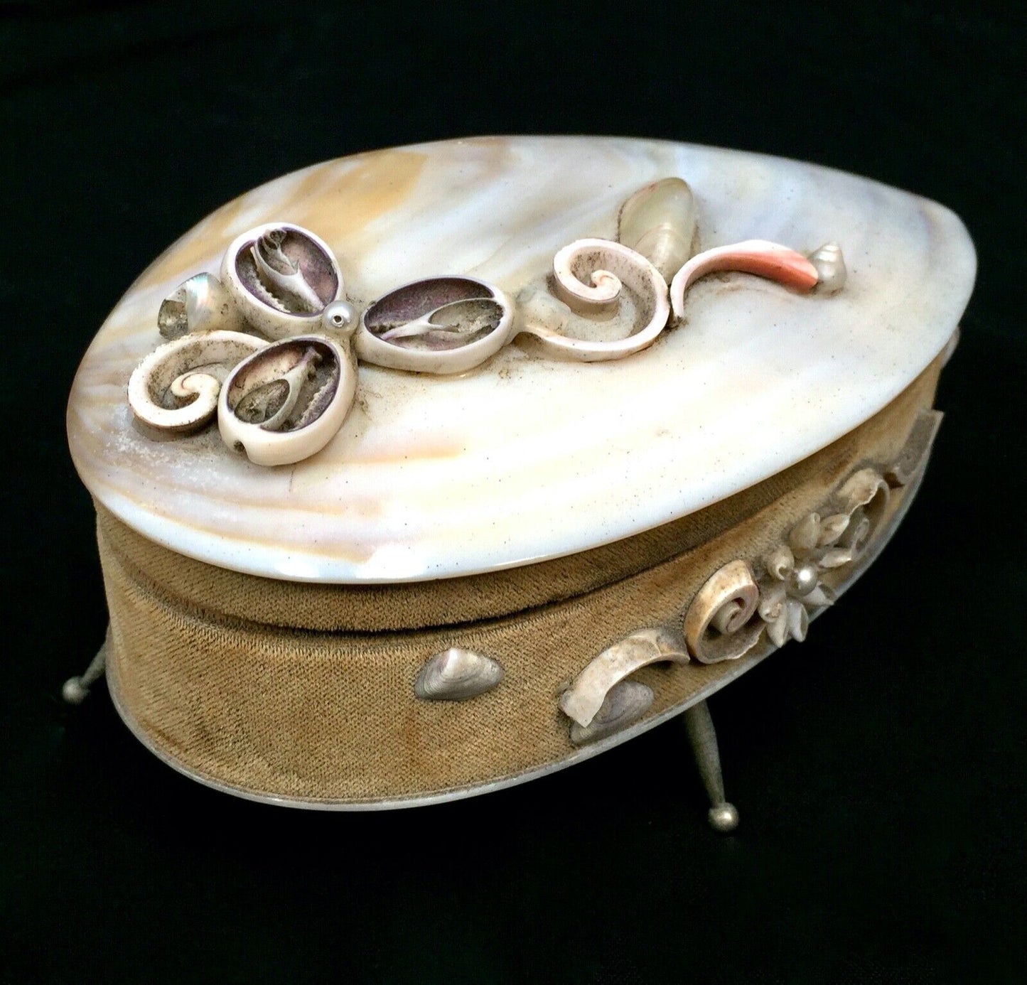 Antique Mother of Pearl & Shell Work Jewellery Box / Trinket Case / Chest
