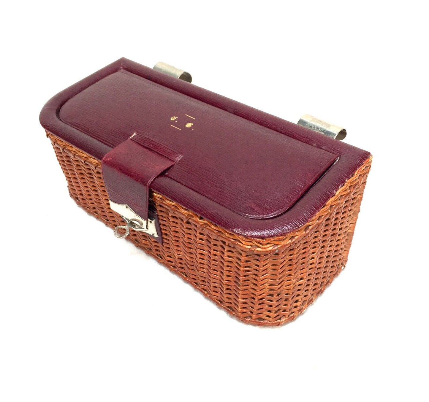 Antique Messenger Red Leather Bound Stationery Box & Wicker Basket Design c.1910