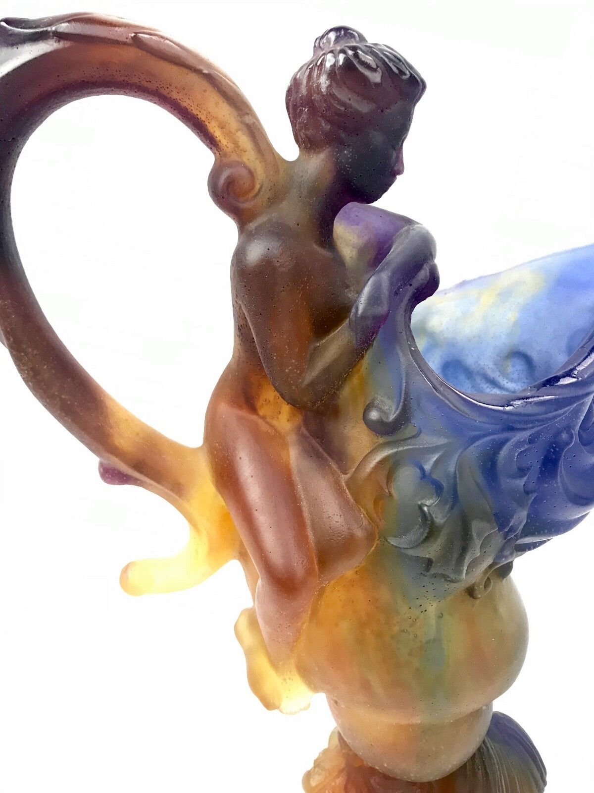 French Nancy Daum Glass Pate-de-Verre Design / Ewer Jug Mythological / Blue