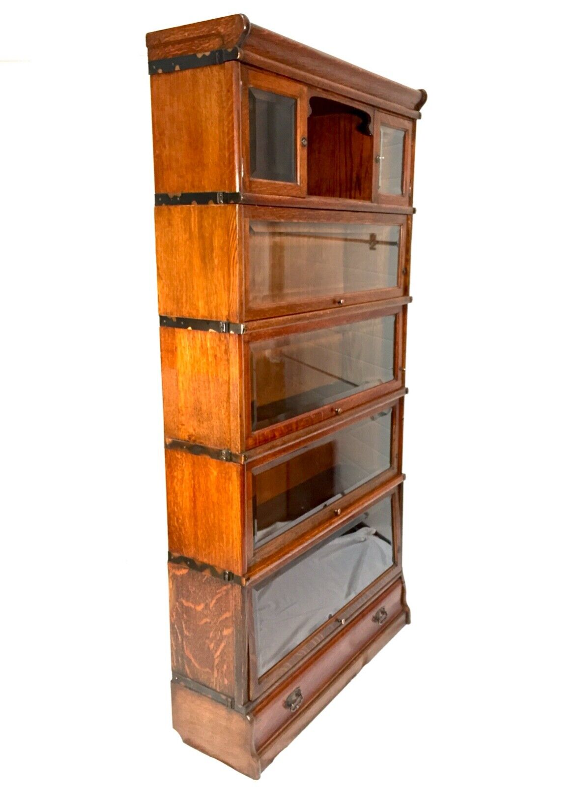 Antique Large Glazed Oak Sectional Barristers Bookcase / Display Cabinet c.1910