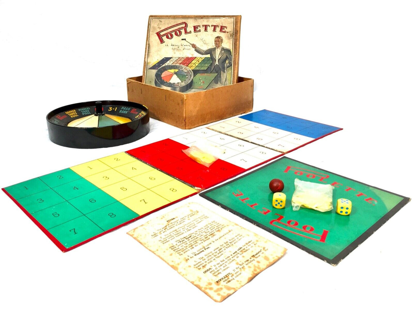 Antique Boxed 1930s Roulette Style Board Game / 'Foolette' / Complete / Vintage
