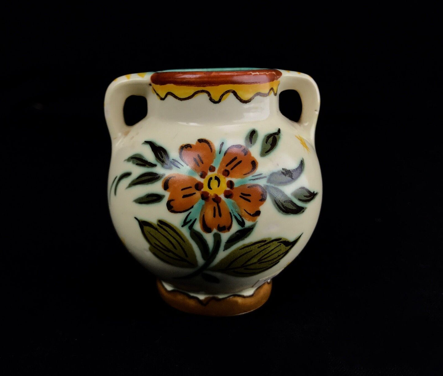 Gouda Pottery Vase / Pot / Double Handled 1950's Vintage / Cream / Yellow