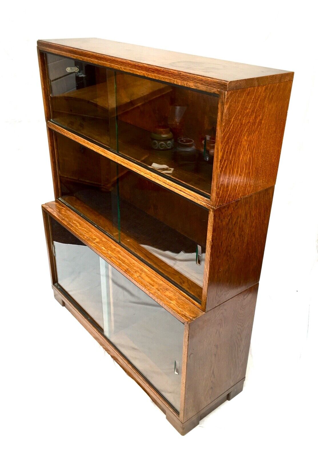 Glazed Oak Sectional Barristers Bookcase by Minty / Display Cabinet / Antique.