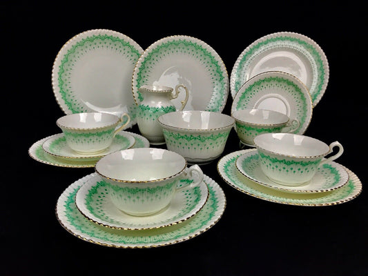 Victorian Green&White Tea Set For 4 People / Radford Bone China