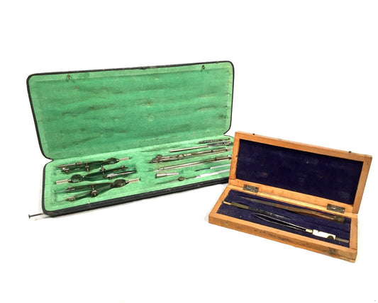 Antique Cased Draughtsman's Set / Technical Architects Drawing Instrument / Pair