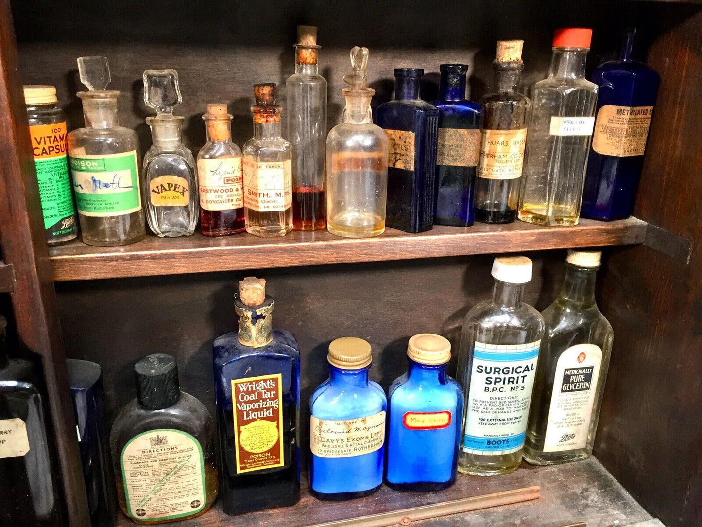Antique Victorian Apothecary Chemists Counter Top Shop Cabinet / Box & Contents