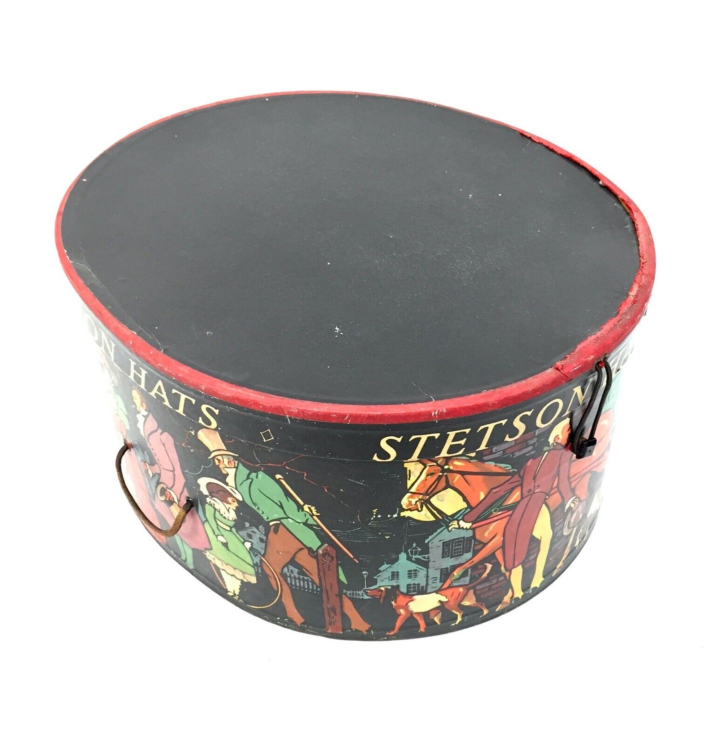 Antique Advertising - 1930s Decorated Victorian Scene Hat Box by Stetson Hats