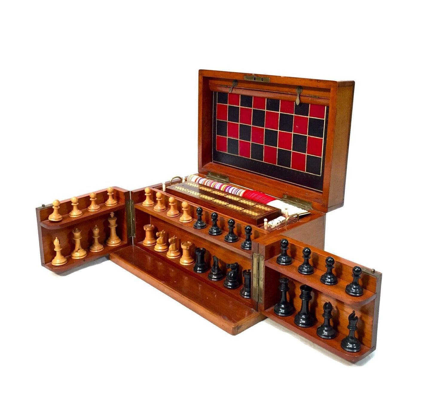 Antique 19th Century Victorian Games Compendium Box / Wooden Cabinet c.1880