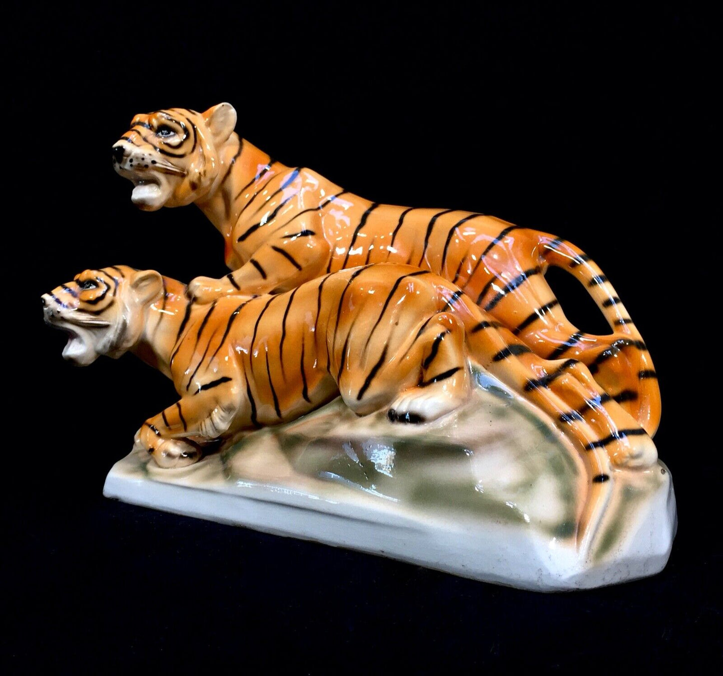 Antique German Sitzendorf Porcelain Tiger Figurine Statue / Art Deco / c1920