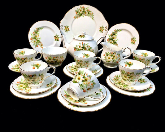 Duchess Dogwood Tea Set for 6 People / Vintage Antique China / Teapot / Trio's