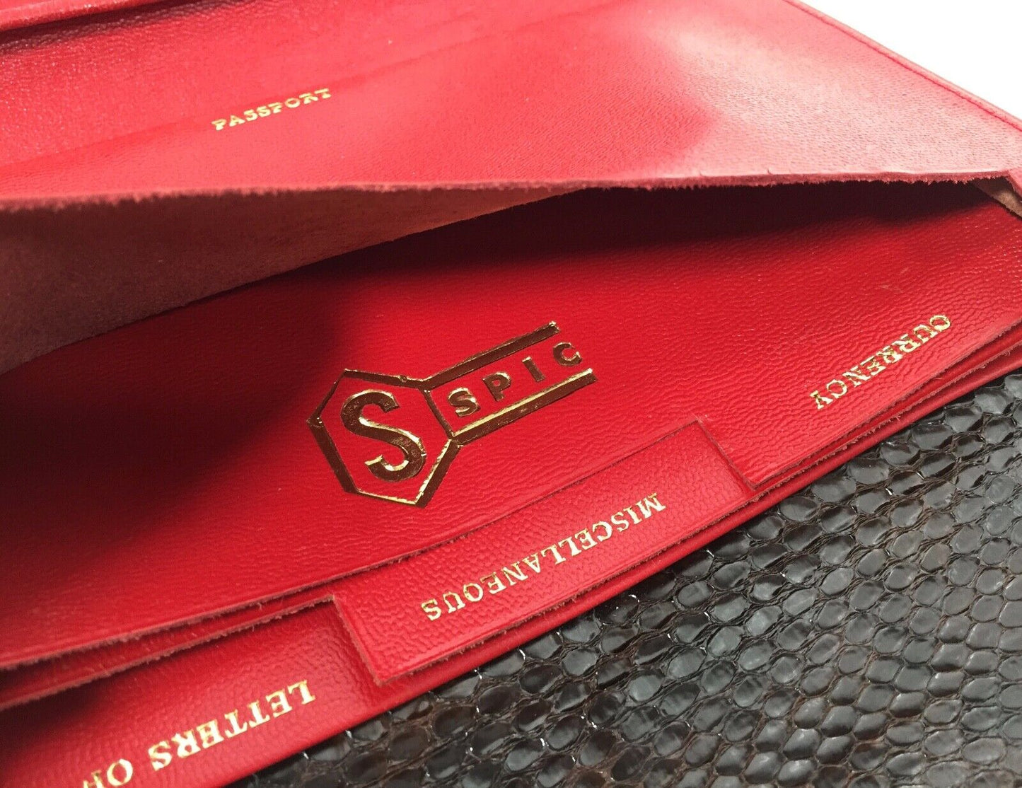 Vintage Leather Brown Snakeskin Travel Wallet / Purse / Ladies Bag Accessories