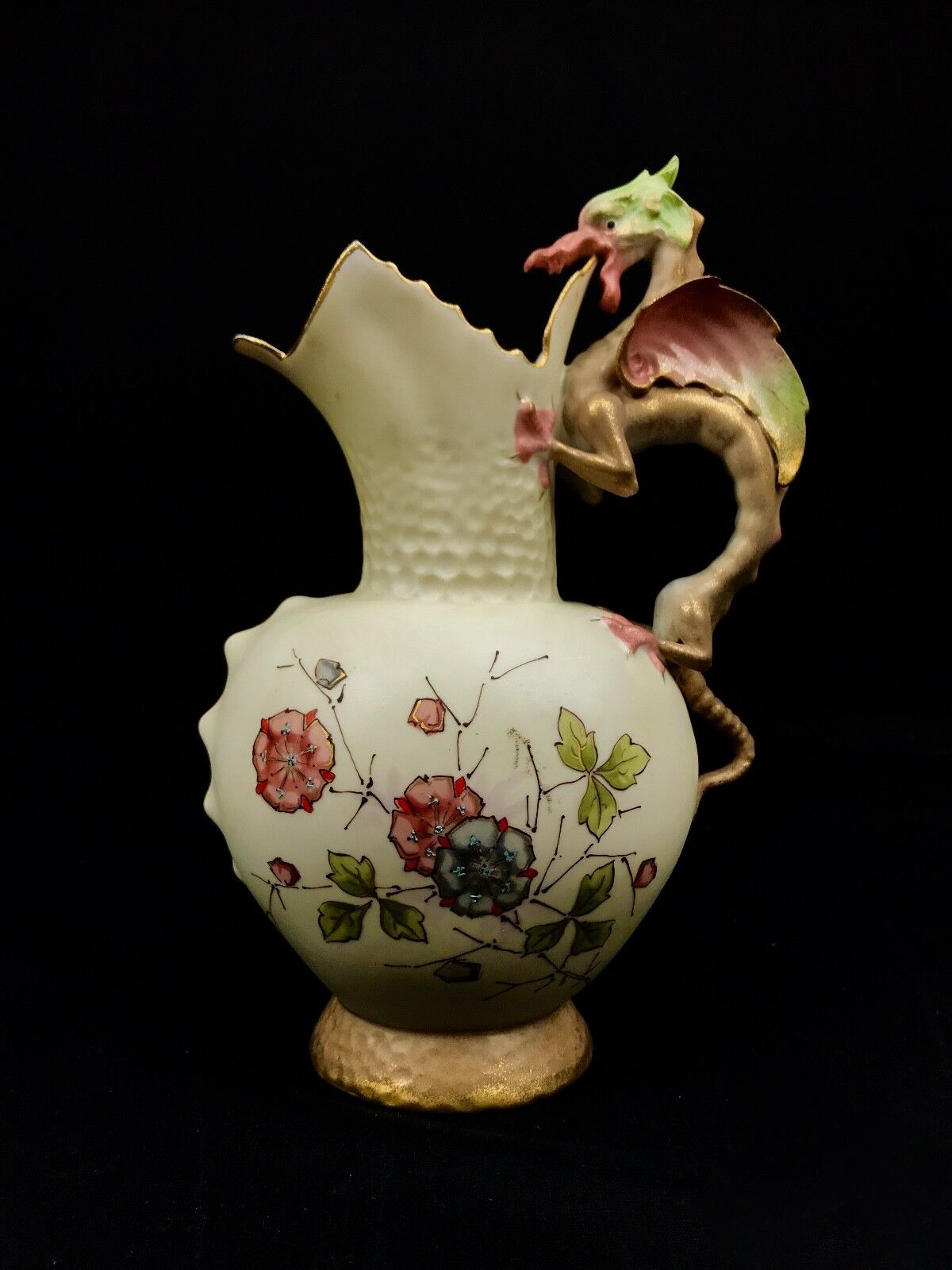 Antique Robert Hanke Vase / Pitcher Jug / Austrian Art Pottery / Dragon Handle