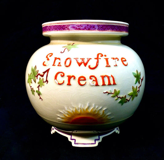 Antique Apothecary Interest - Royal Cauldron Snowfire Cream Advertising Jar Vase