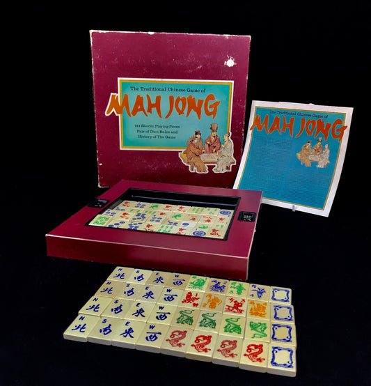 Vintage Wooden Mahjong Set In Original Box / Mah Jong Game / 20th Century