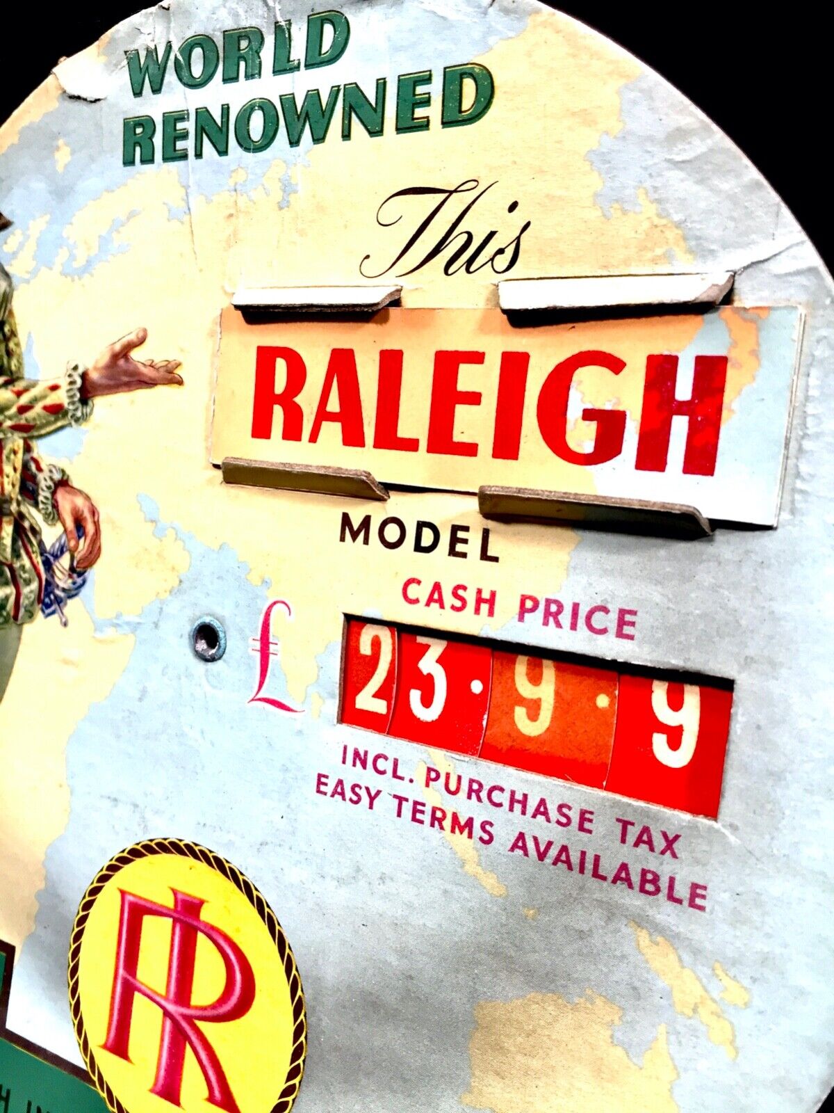 Vintage Raleigh Pictorial Bicycle Advertising Sign Showcard Shop Counter Display