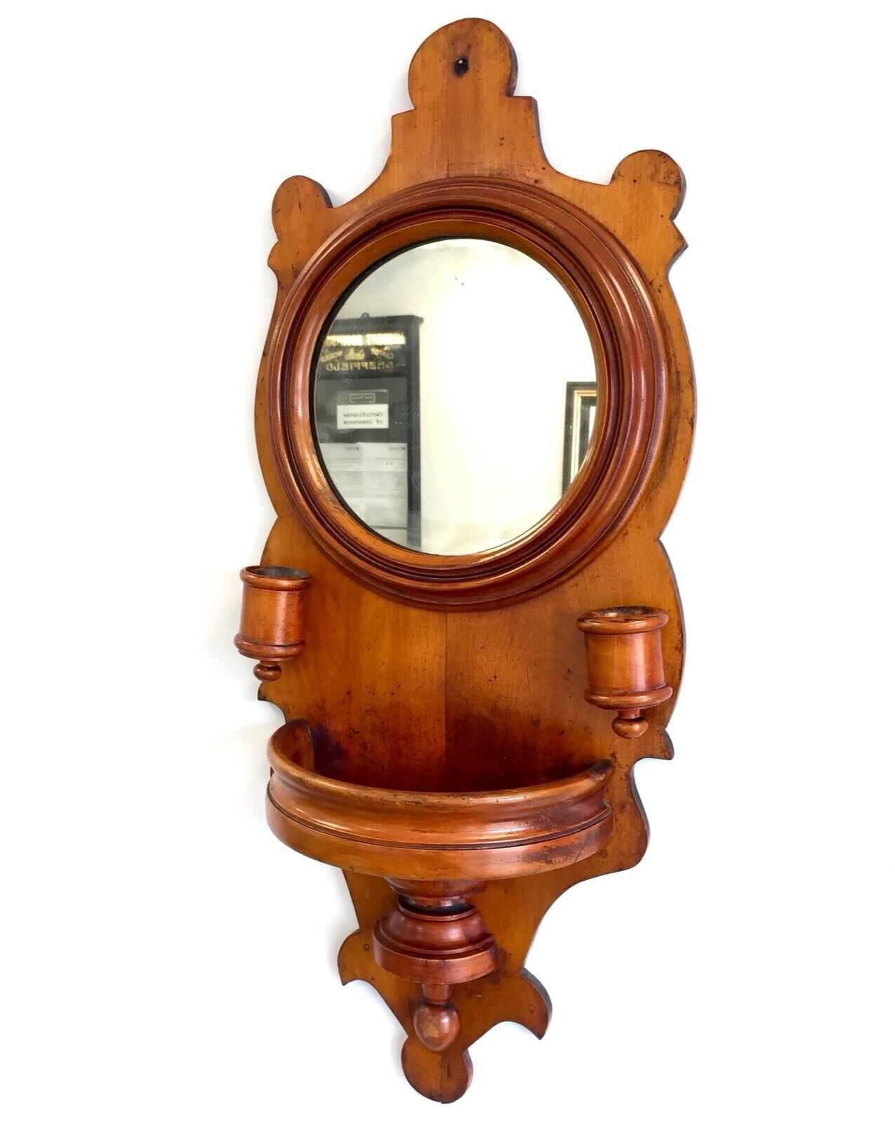 Antique Wooden Entrance Hall Mirror / Key Box / Unit / Wall Hanging / Large