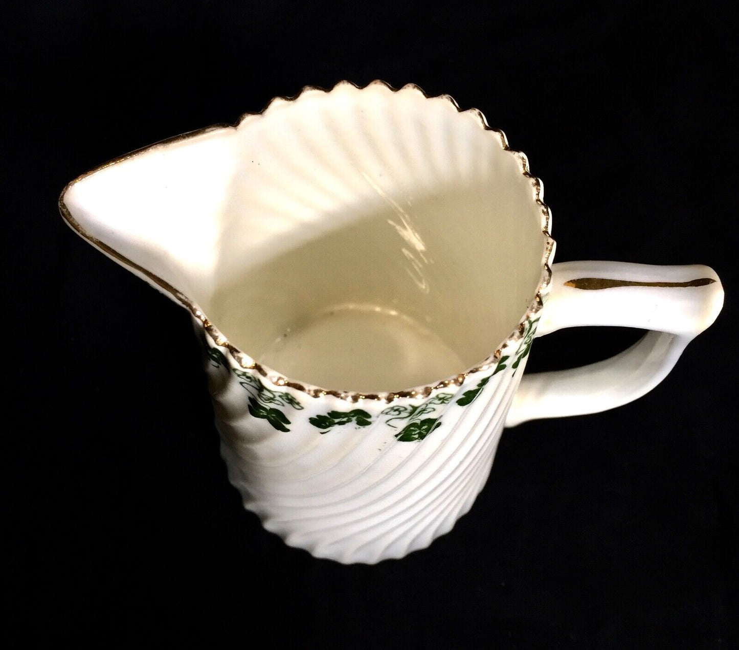 Antique Edwardian Green And White Tuscan Floral Tea set for 6 People Cup Saucer