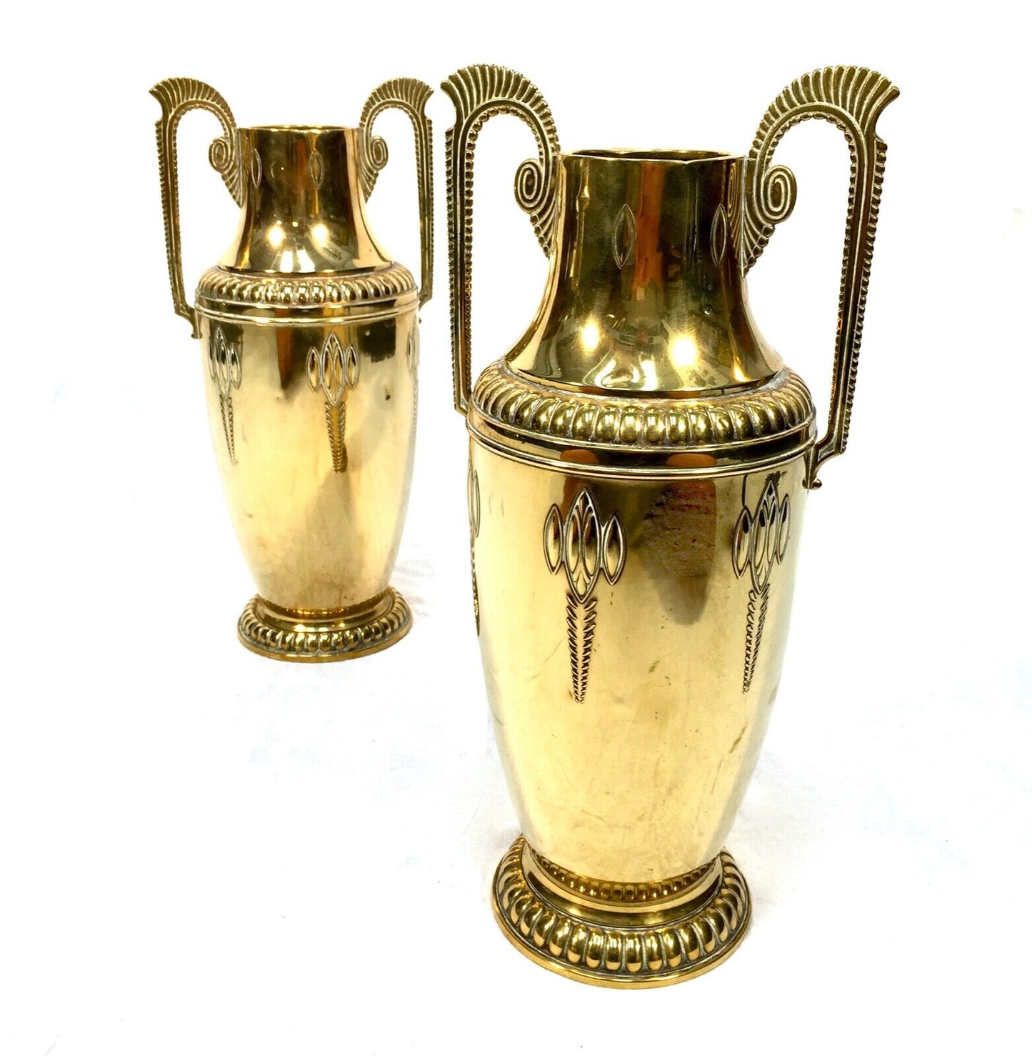 Antique Royal Daalderop Dutch Brass Vase Pair / Art Nouveau / WMF / KDM