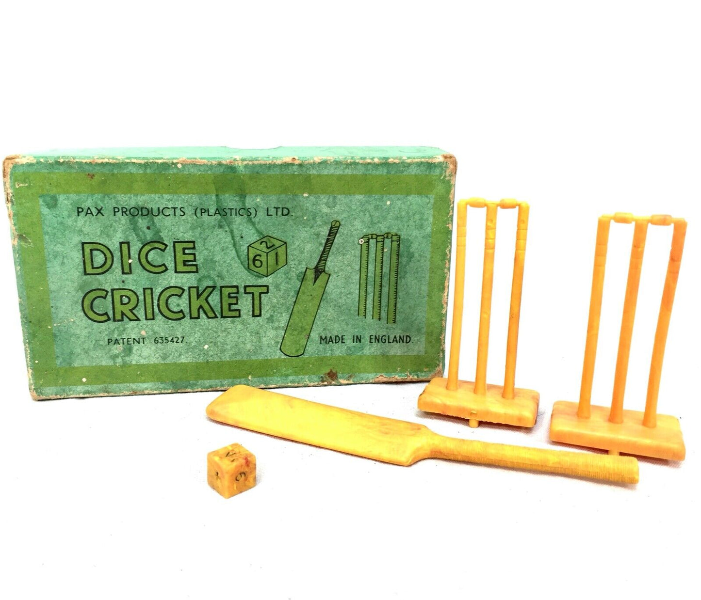 Vintage Tabletop Dice & Cricket Game in Original Box / Board Game / Antique Toy