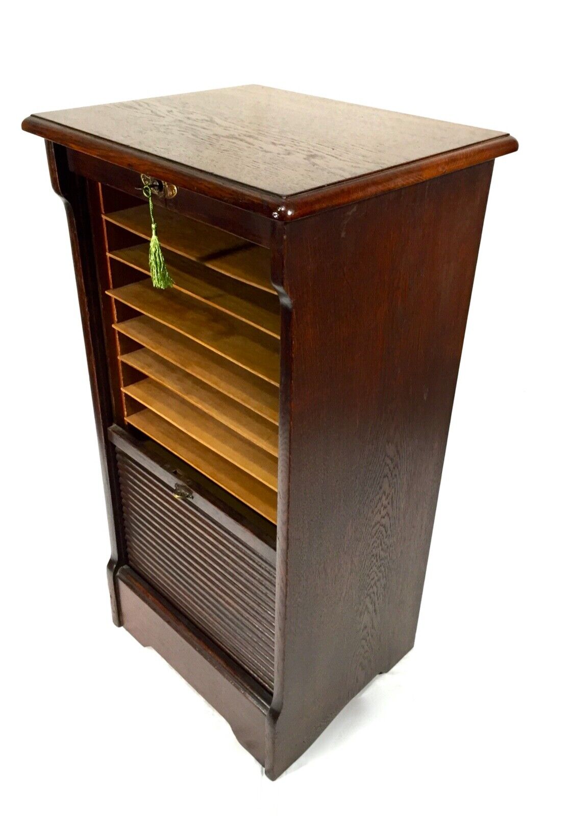 Antique Wooden Oak Tambour Fronted Filing Cabinet / Storage Unit c.1920