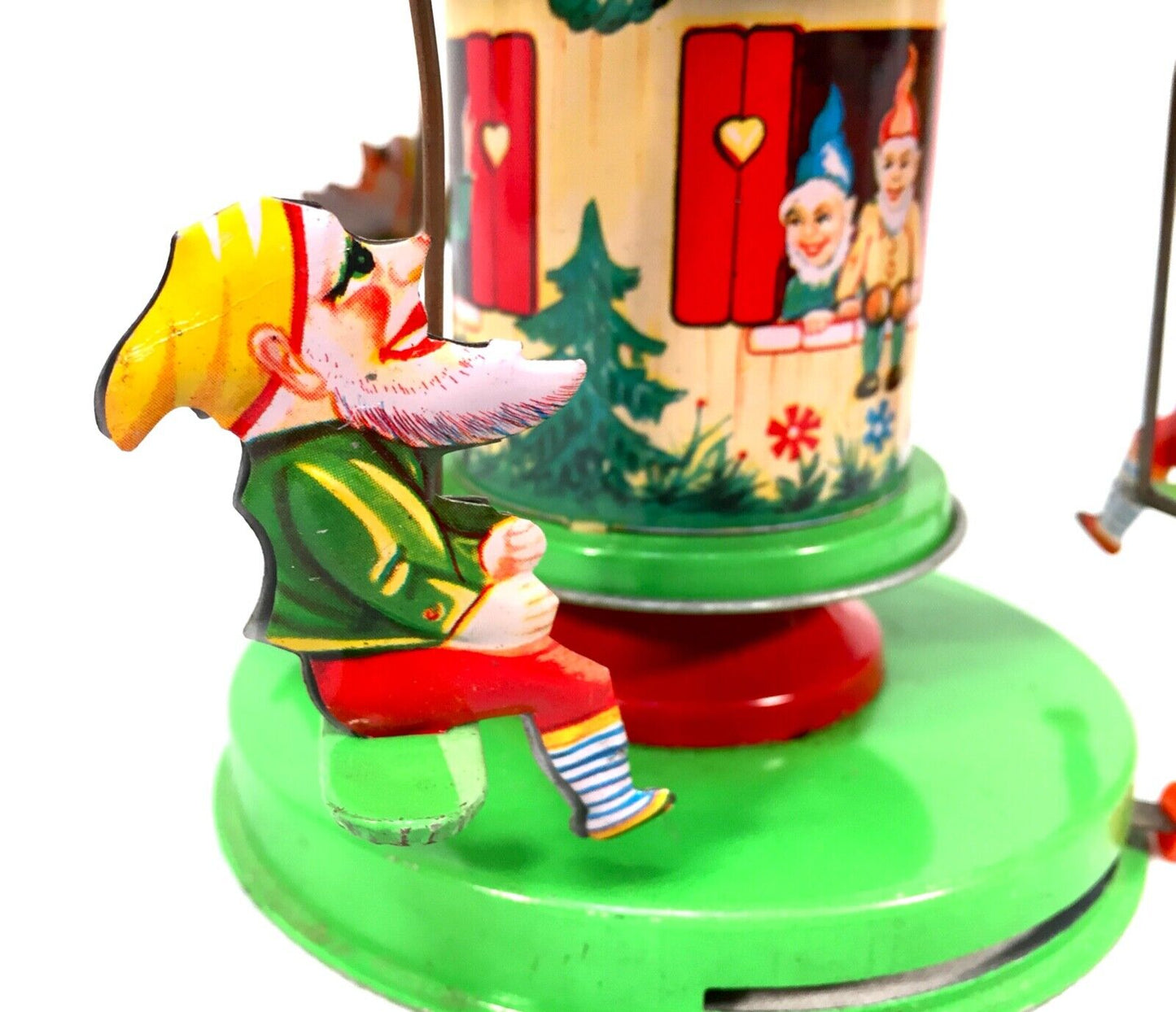 Vintage Wind-up Clockwork Tin Mechanical Elf Merry Go Round Toy / Boxed Working