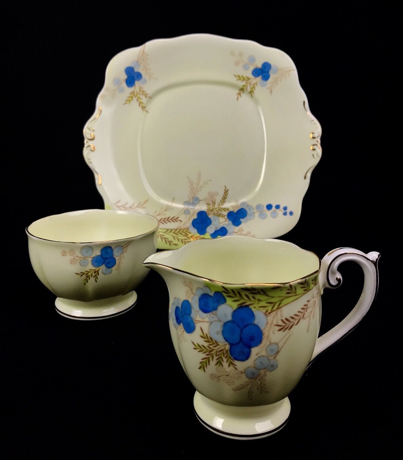 Vintage Bell China Tea Set for 6 People / 21 Piece / Blue And Cream 1940's