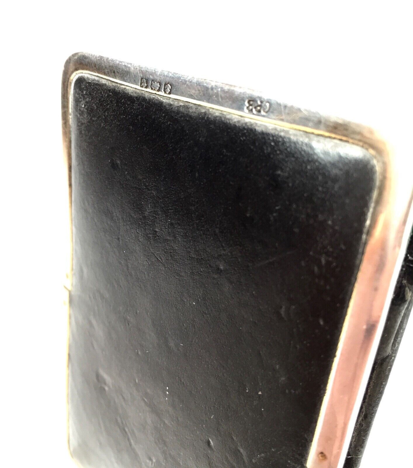 Antique Leather & Silver Wallet / Gentleman's Magic Card Case / Birmingham 1918