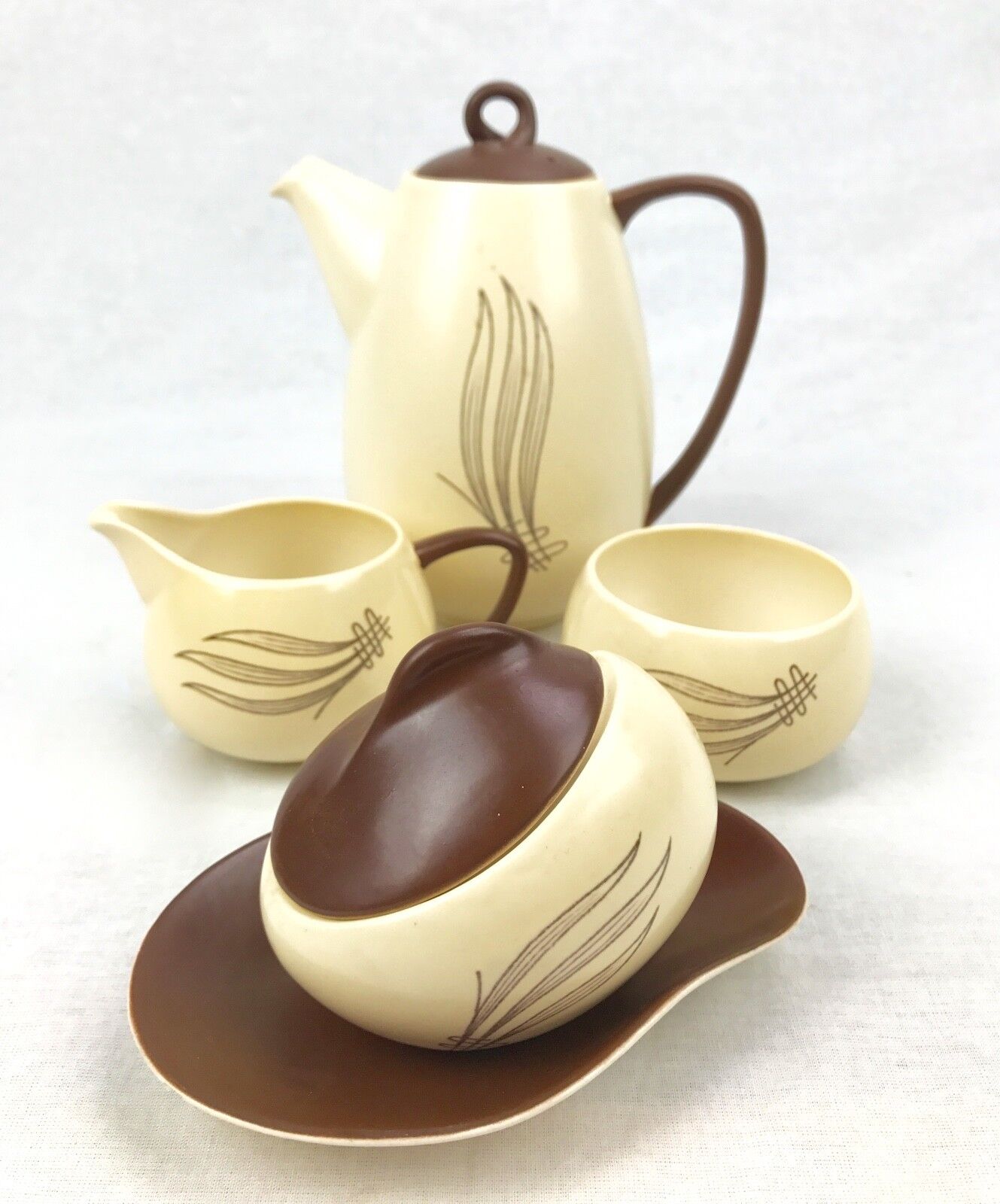 Carlton Ware Windswept Tea Set Brown And Cream / Vintage / Coffee / 15 Piece
