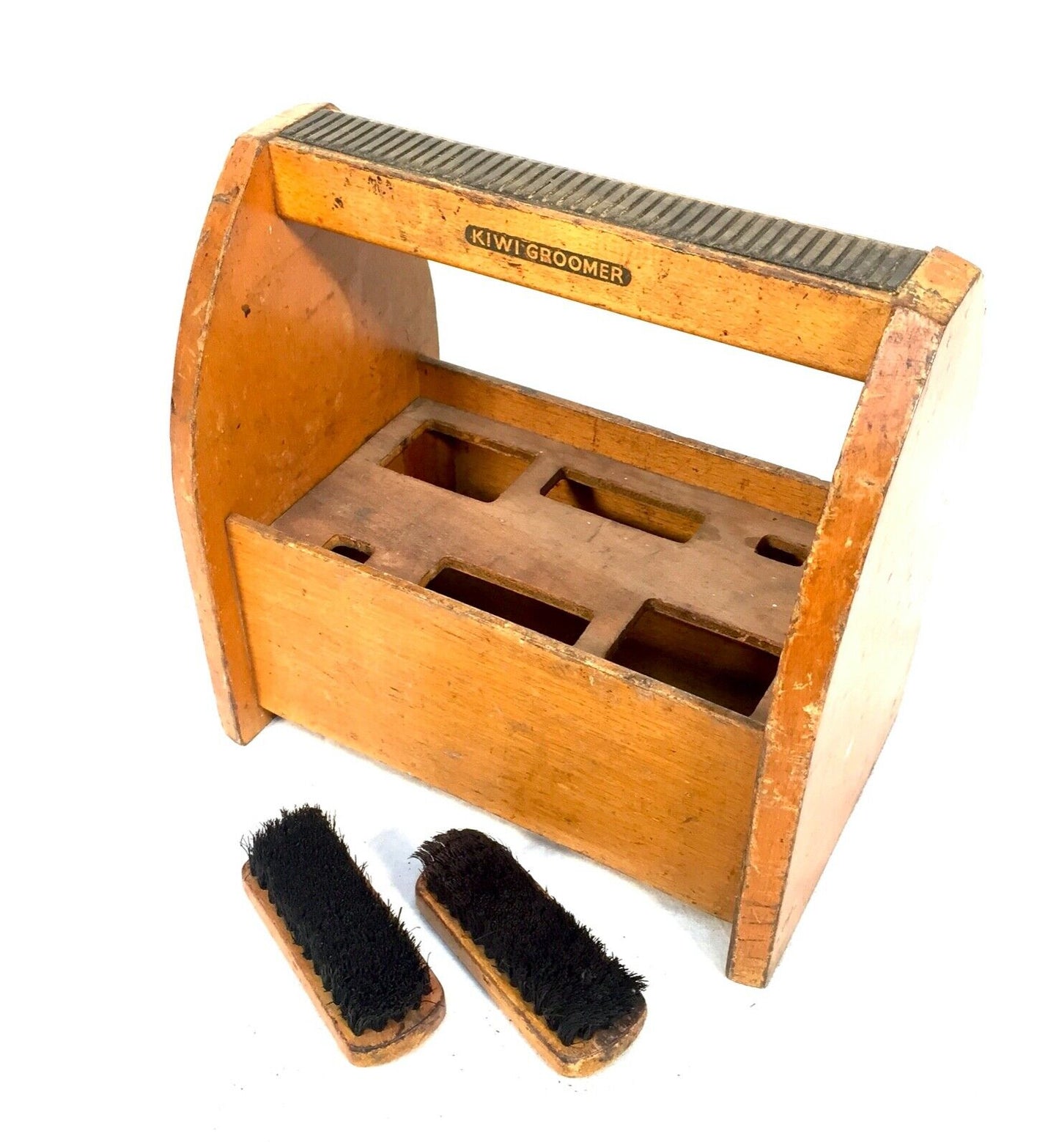 Antique Wooden Shoe Shine Box / Storage Rack / Unit by Kiwi & Brushes