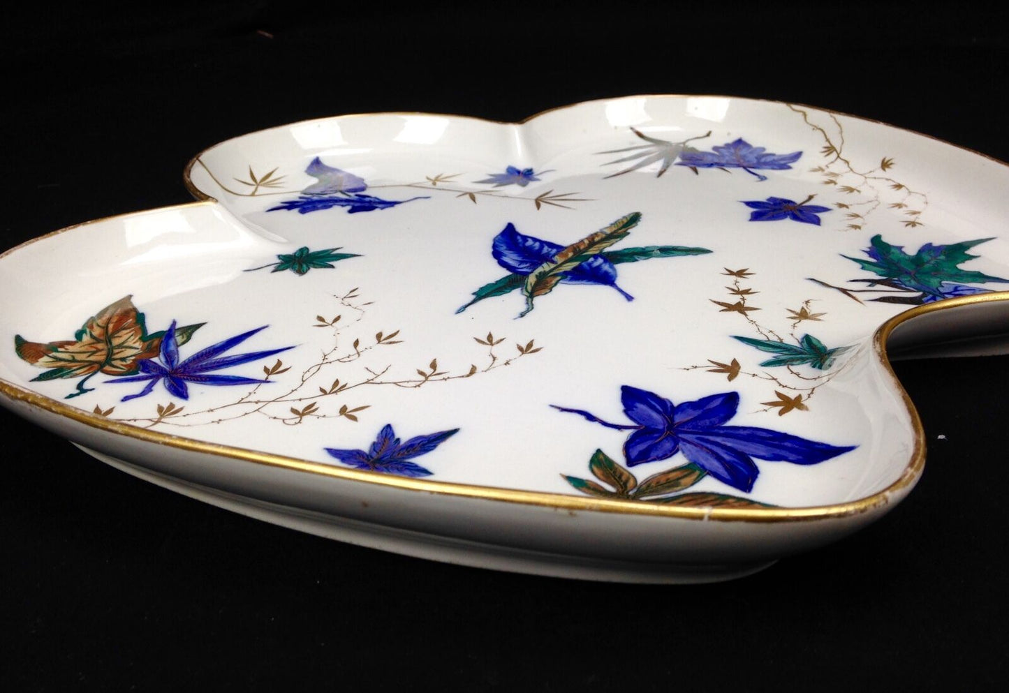 Antique Royal Worcester Cabaret Tea Tray / Blue Leaf Design / Large / Victorian