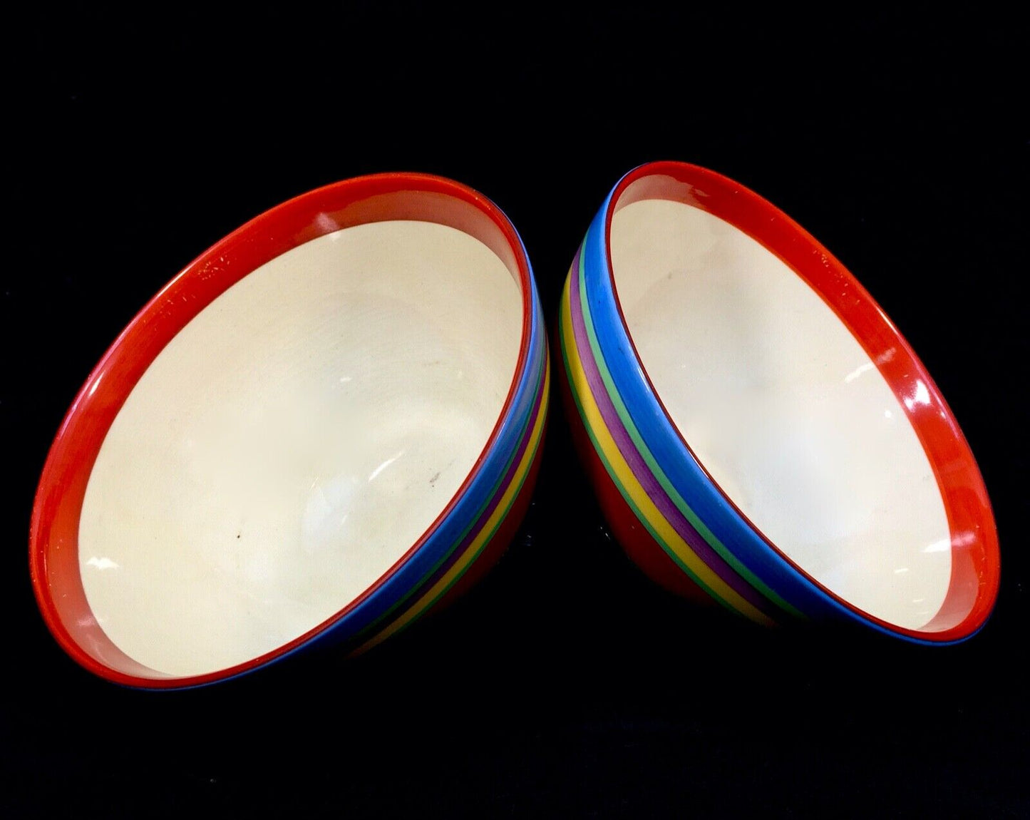 Clarice Cliff - Pair of Liberty Stripe Band Bowls / Art Deco Pottery / c1930