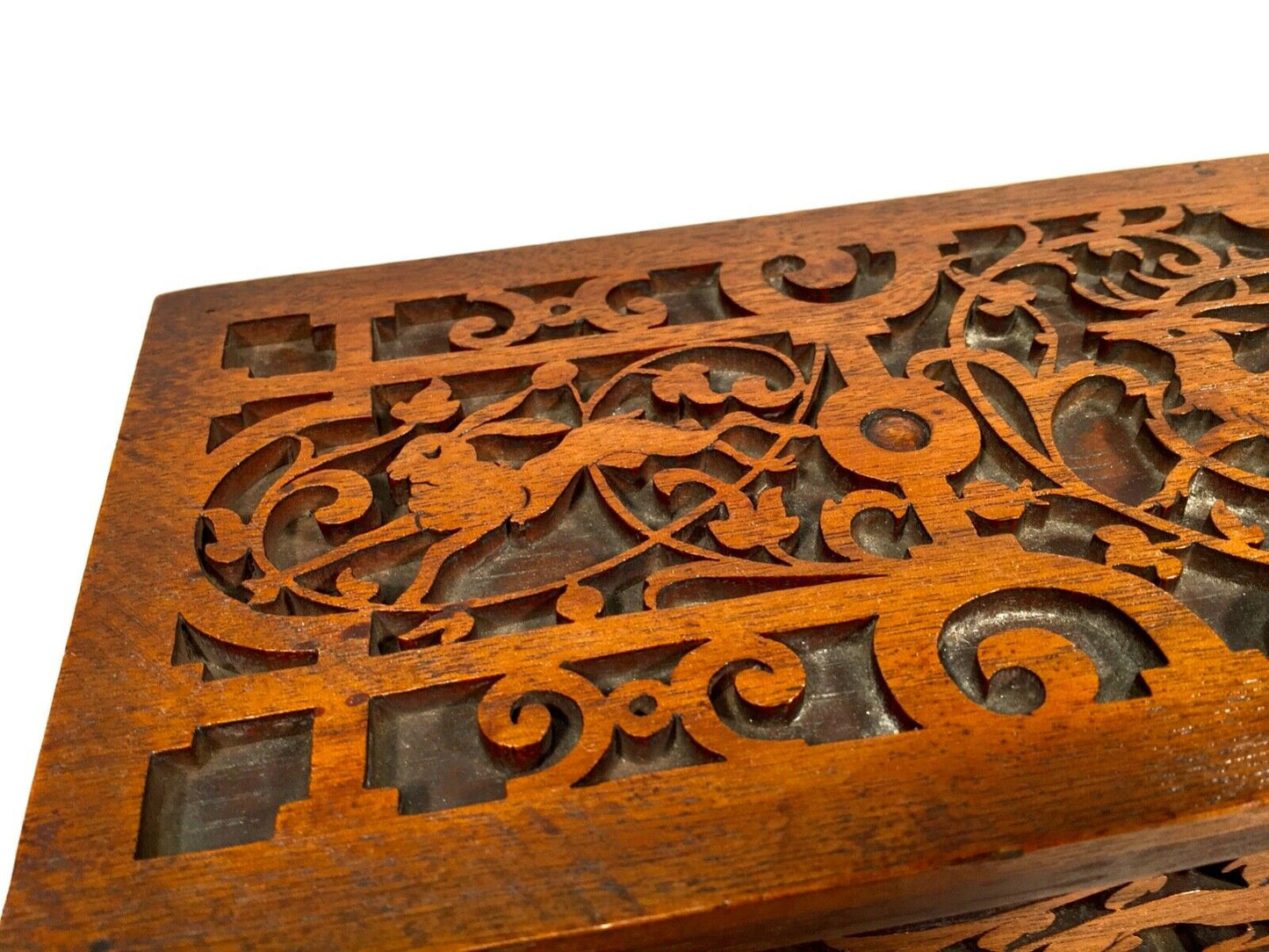 Antique Victorian Fretwork Storage Box / Carved Wooden / 19th Century