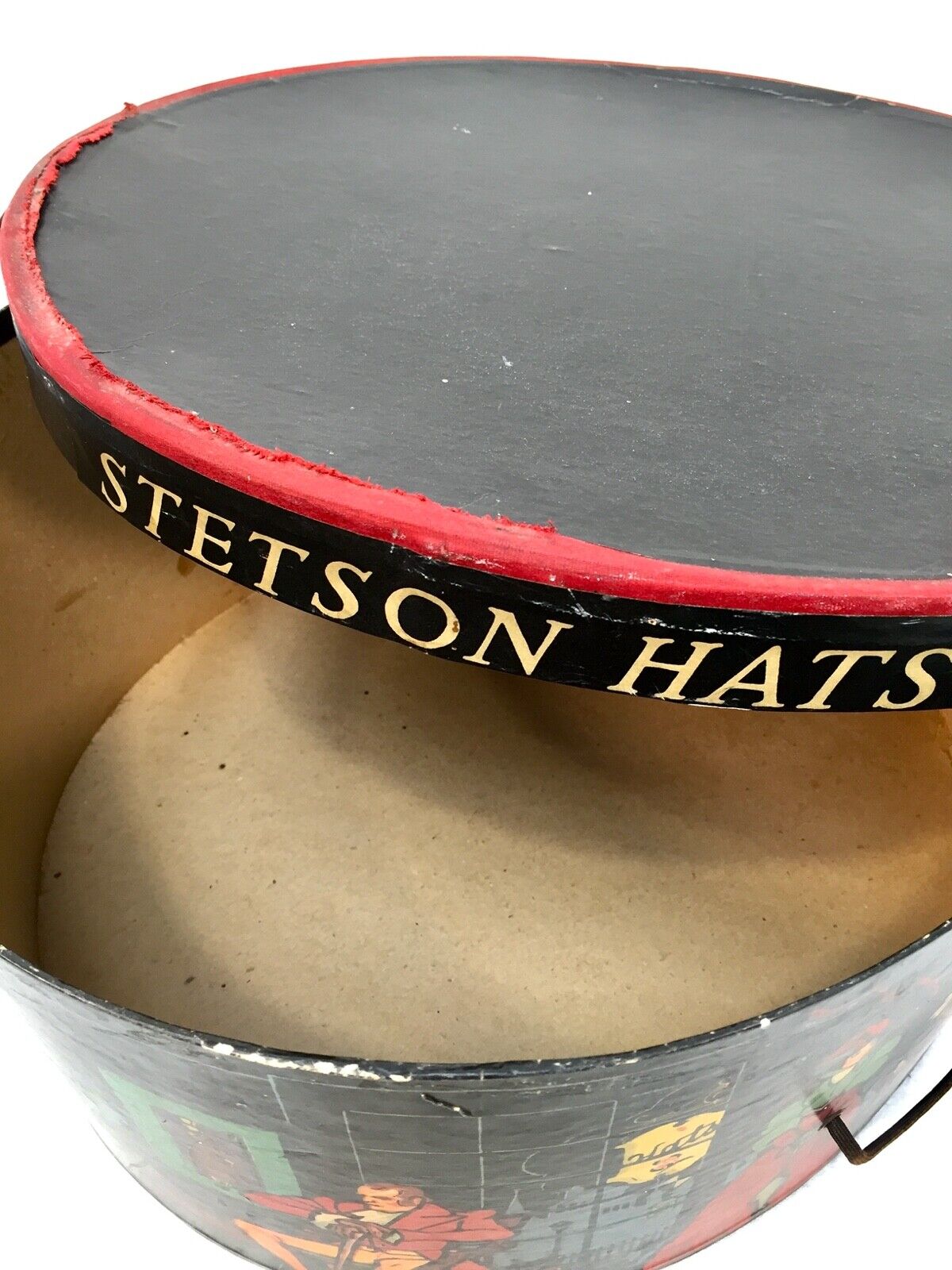 Antique Advertising - 1930s Decorated Victorian Scene Hat Box by Stetson Hats