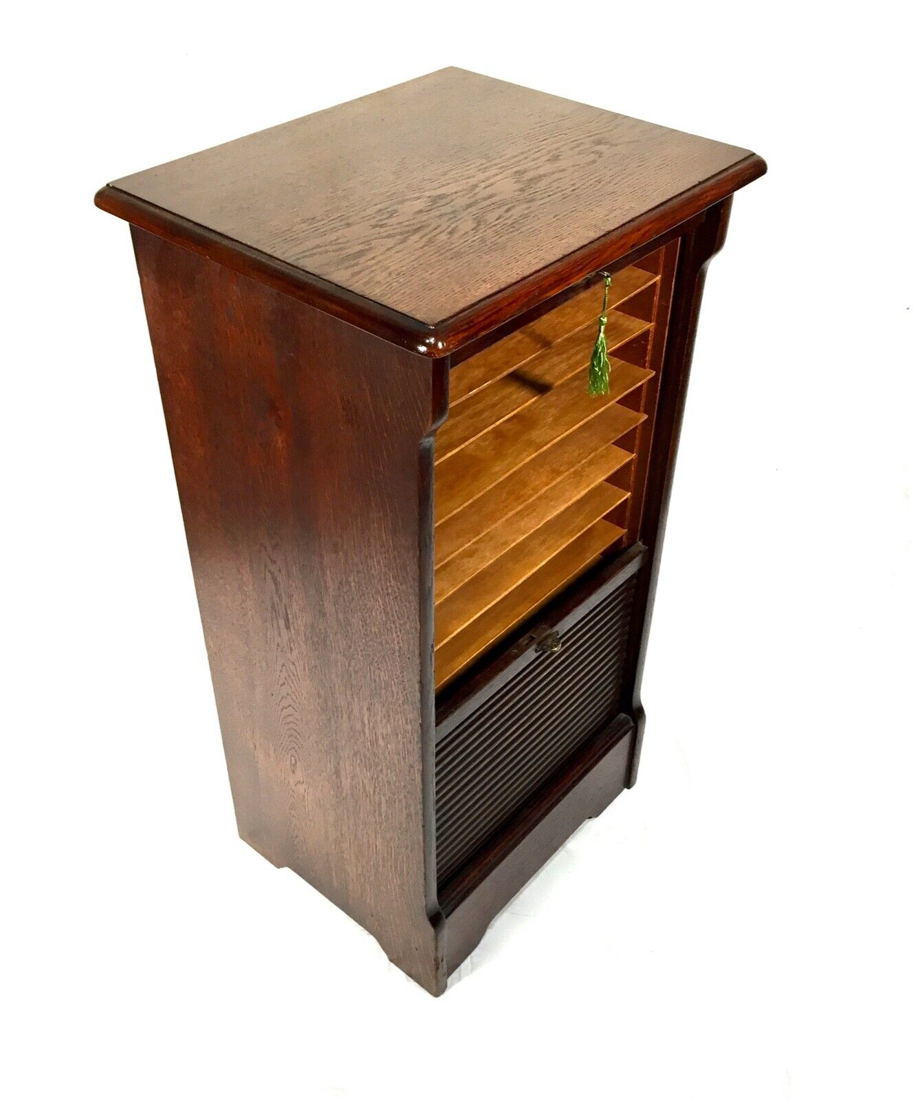 Antique Wooden Oak Tambour Fronted Filing Cabinet / Storage Unit c.1920