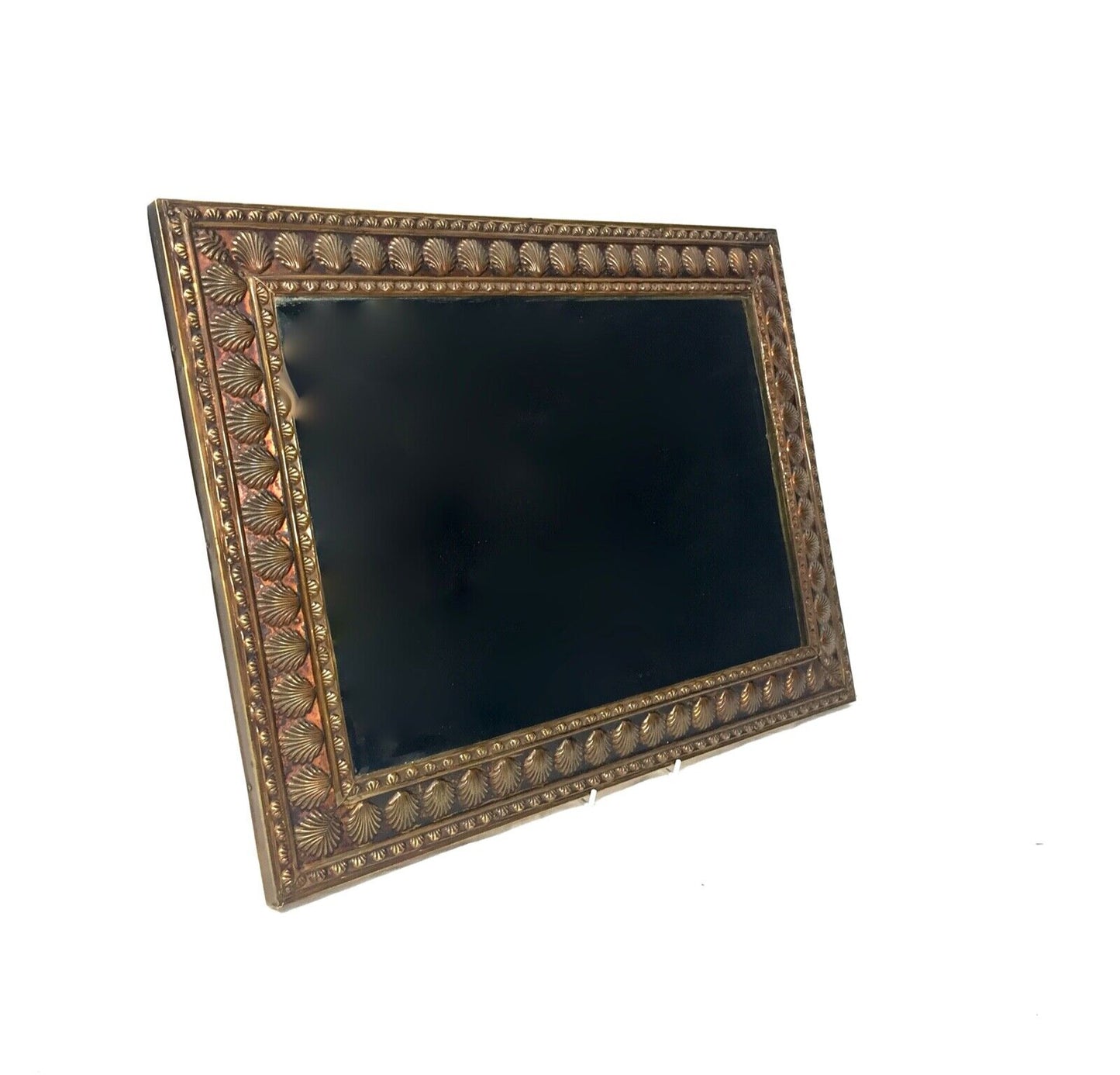 Antique Brass Framed Wall Hanging Mirror / Art Nouveau Style / 20th Century