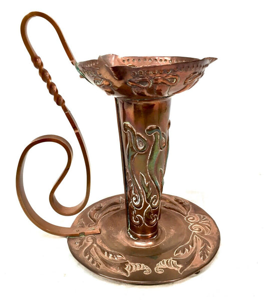 Antique Arts And Crafts Large Copper Chamber-stick / Candle Holder / c.1900