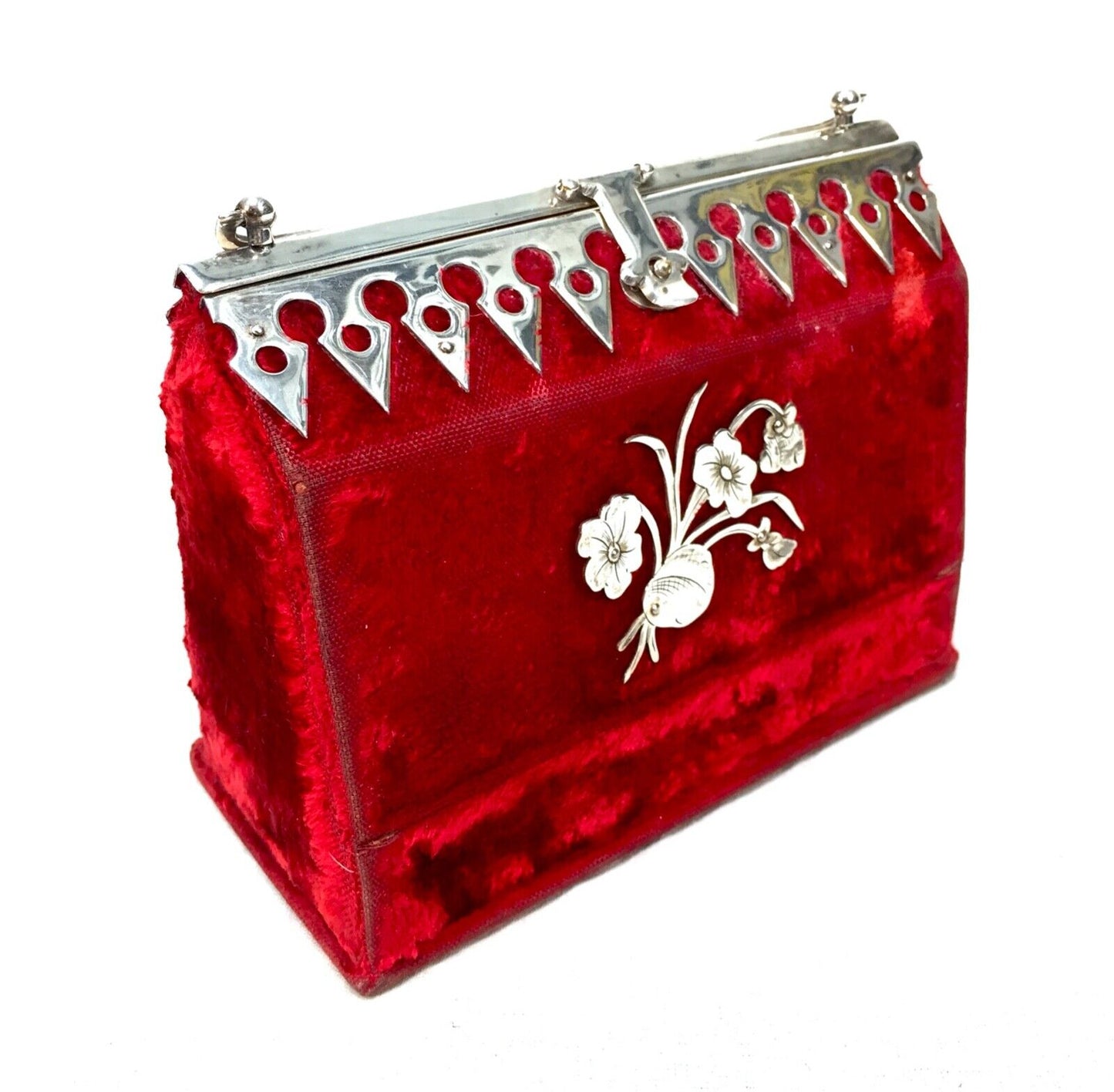 Antique Set of Ladies Cut Glass Perfume Scent Bottles in Handbag Carry Case Box