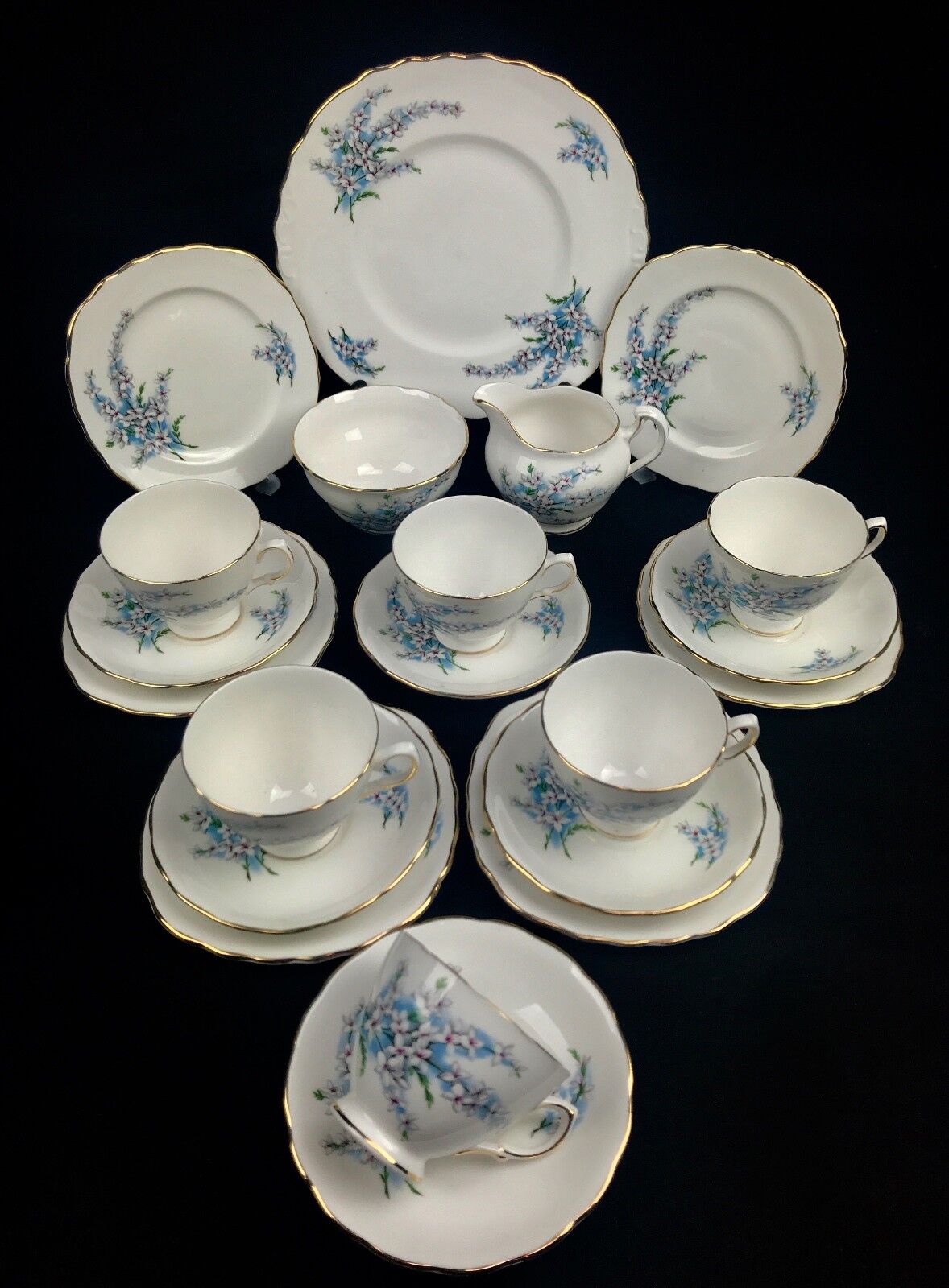 Royal Osborne Vintage Tea Set Blue / White / Floral / 8203 / Trio / Cup
