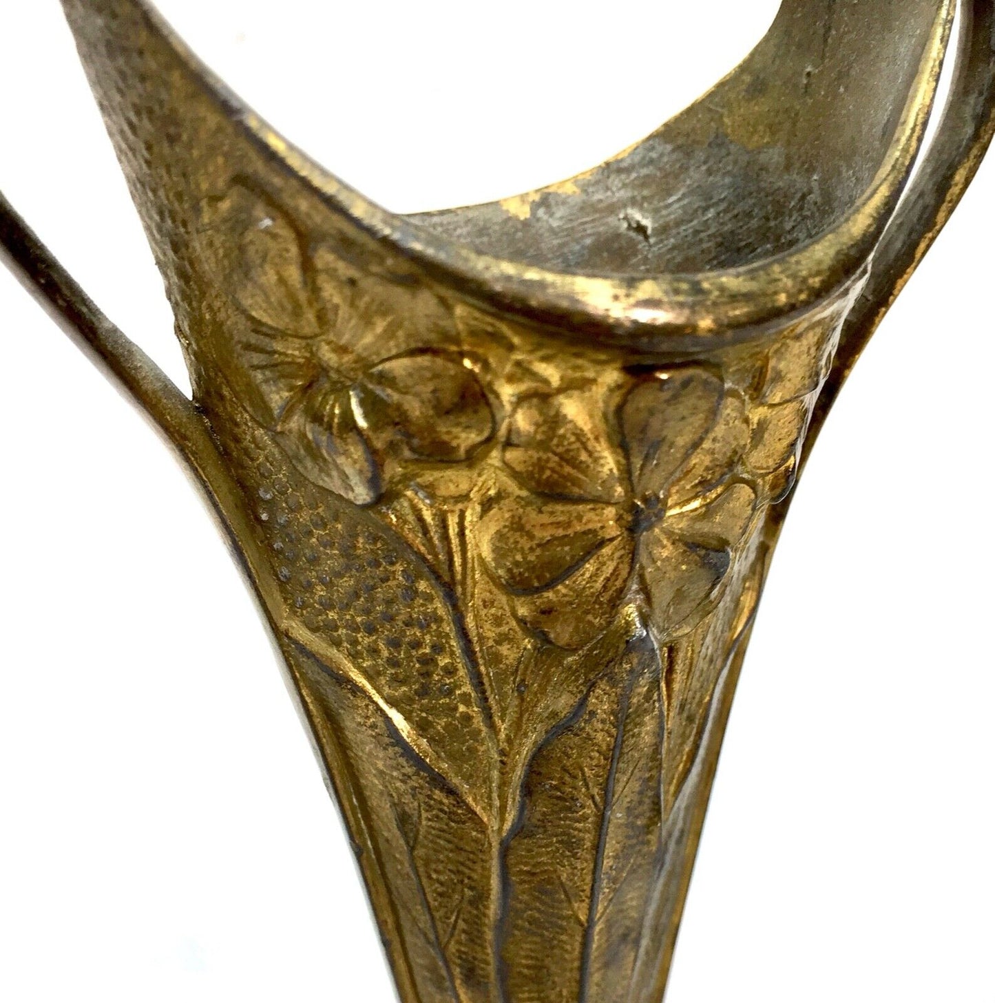 Antique Pair of Brass Art Nouveau Trumpet Posy Vases / Matching / c.1910