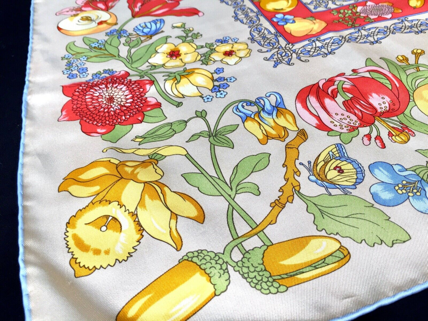 Longchamp Paris Silk Ladies Scarf / Floral / Multicolour / Vintage Clothing