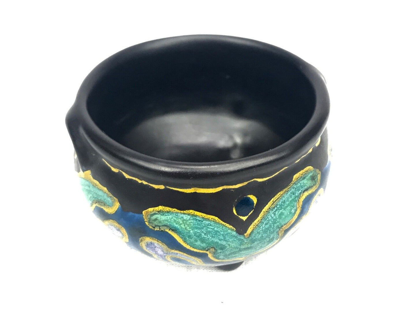 Antique Gouda Pottery / Vase / Bowl / Art Deco / Blue / Yellow / Turquoise